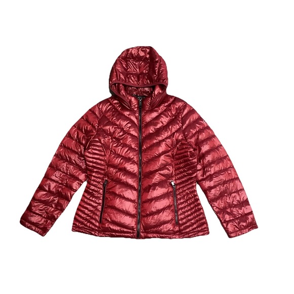 Calvin Klein Packable Down Puffer Jacket Red Hooded Womens Size XL Winter Warmth - Picture 2 of 13